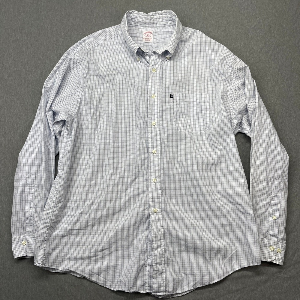 Brooks Brothers 346 Button Down Shirt Blue Gingham Check Classic Fit Men's Large
